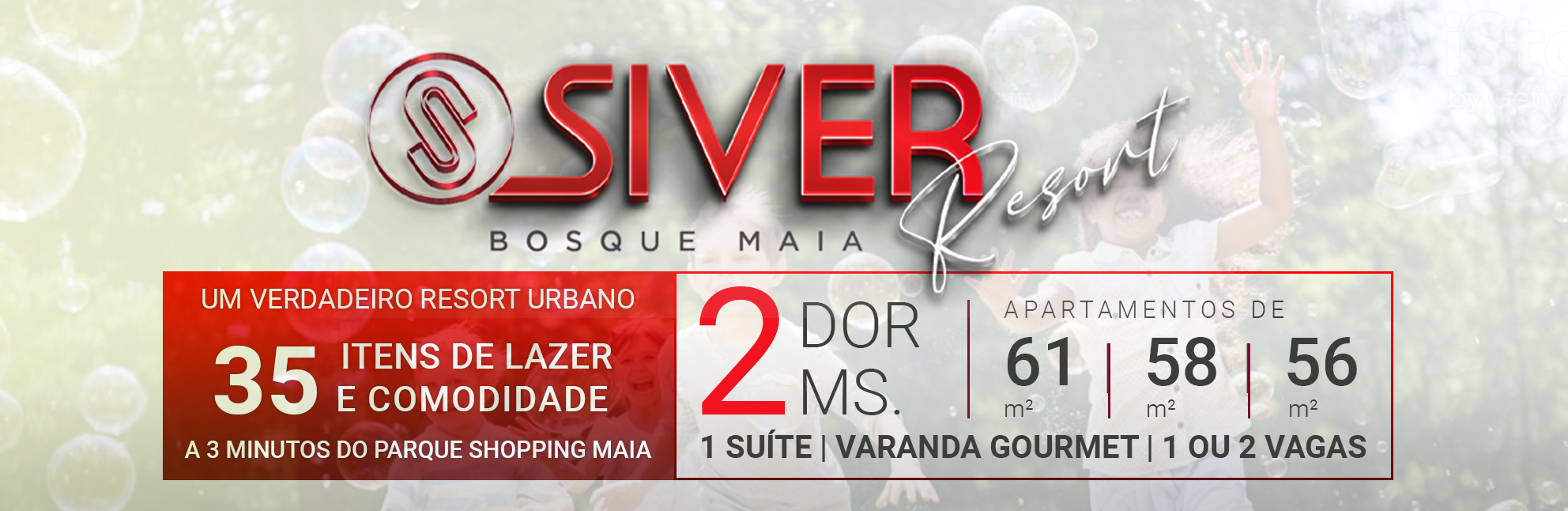 Siver Resort Bosque Maia | Apartamentos de 61m² com 2 Dorms | 1 Suíte | Varanda Gourmet | 1 ou 2 Vagas de Garagem